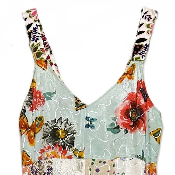 Blue Sky Dress Women's Medium Vintage Y2K Floral Patchwork Embroidered Boho - Picture 6 of 16
